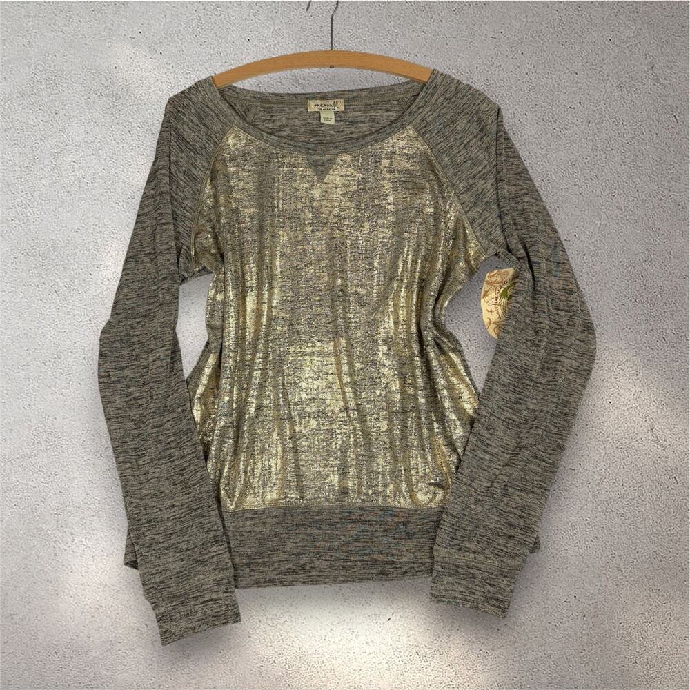 NWT One World Raglan Long Sleeve Top Women's L Gray Metallic Downtown Girl Y2K
